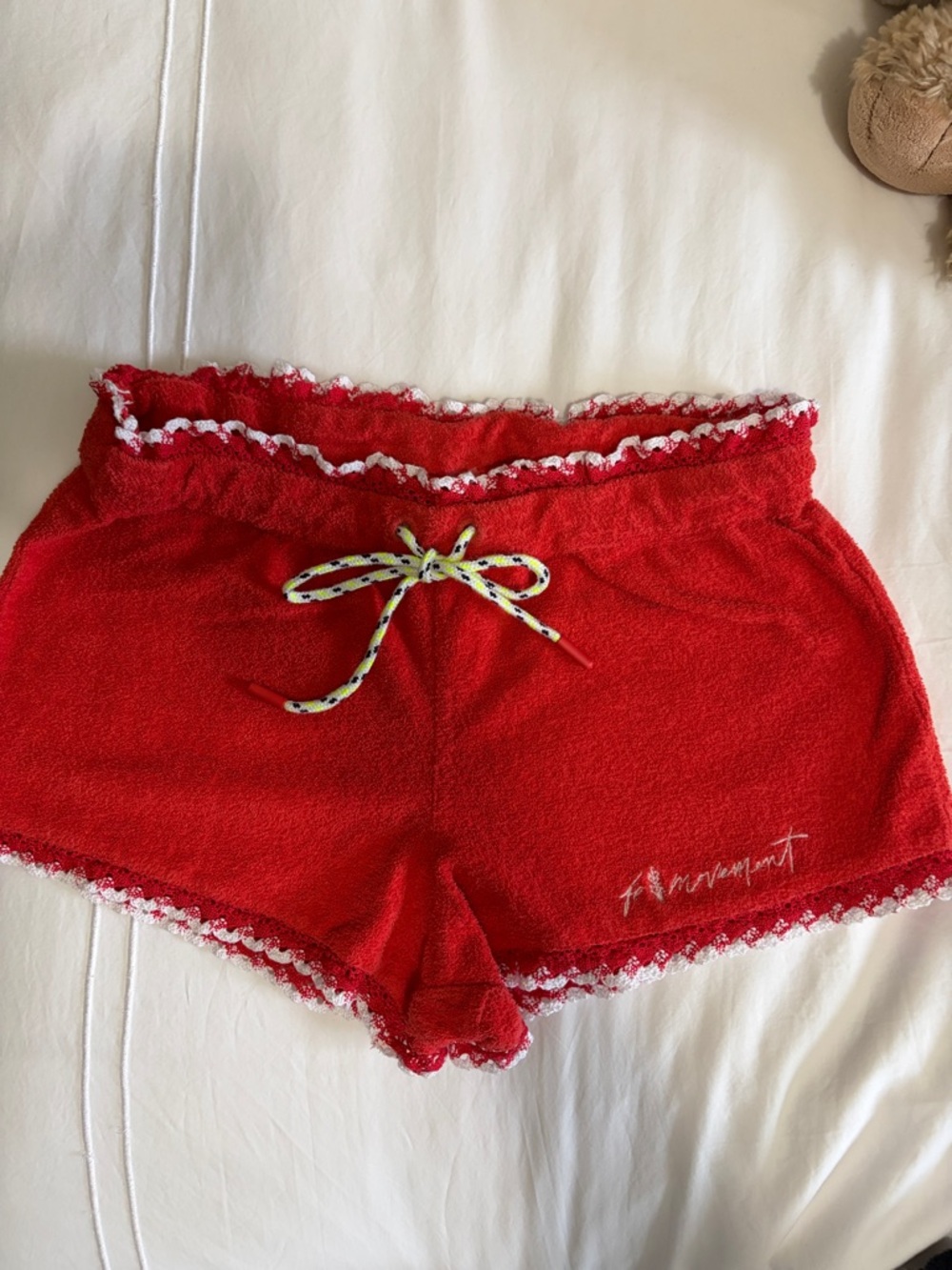 FP Movement by Free People Red Terry Lounge Shorts with White Trim